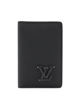 Louis Vuitton LV Aerogram Pocket Organizer Card Case Business Leather Black